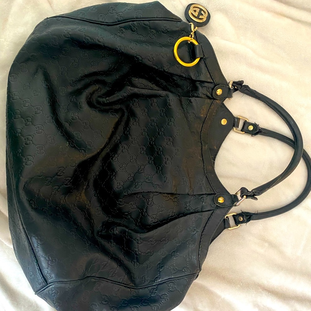 Authentic Large black leather Gucci Bag